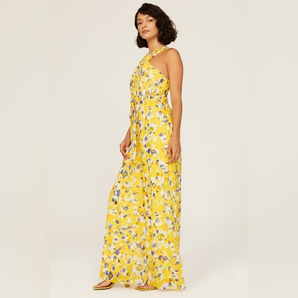 IEENA FOR MAC DUGGAL
Yellow Crossed Halter Tie Waist Jumpsuit (D7) - Picture 7 of 14